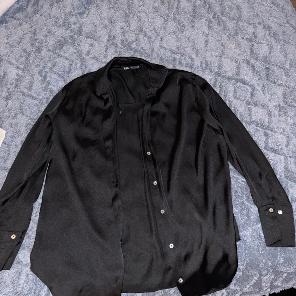 Zara Sleek Black Satin Shirt